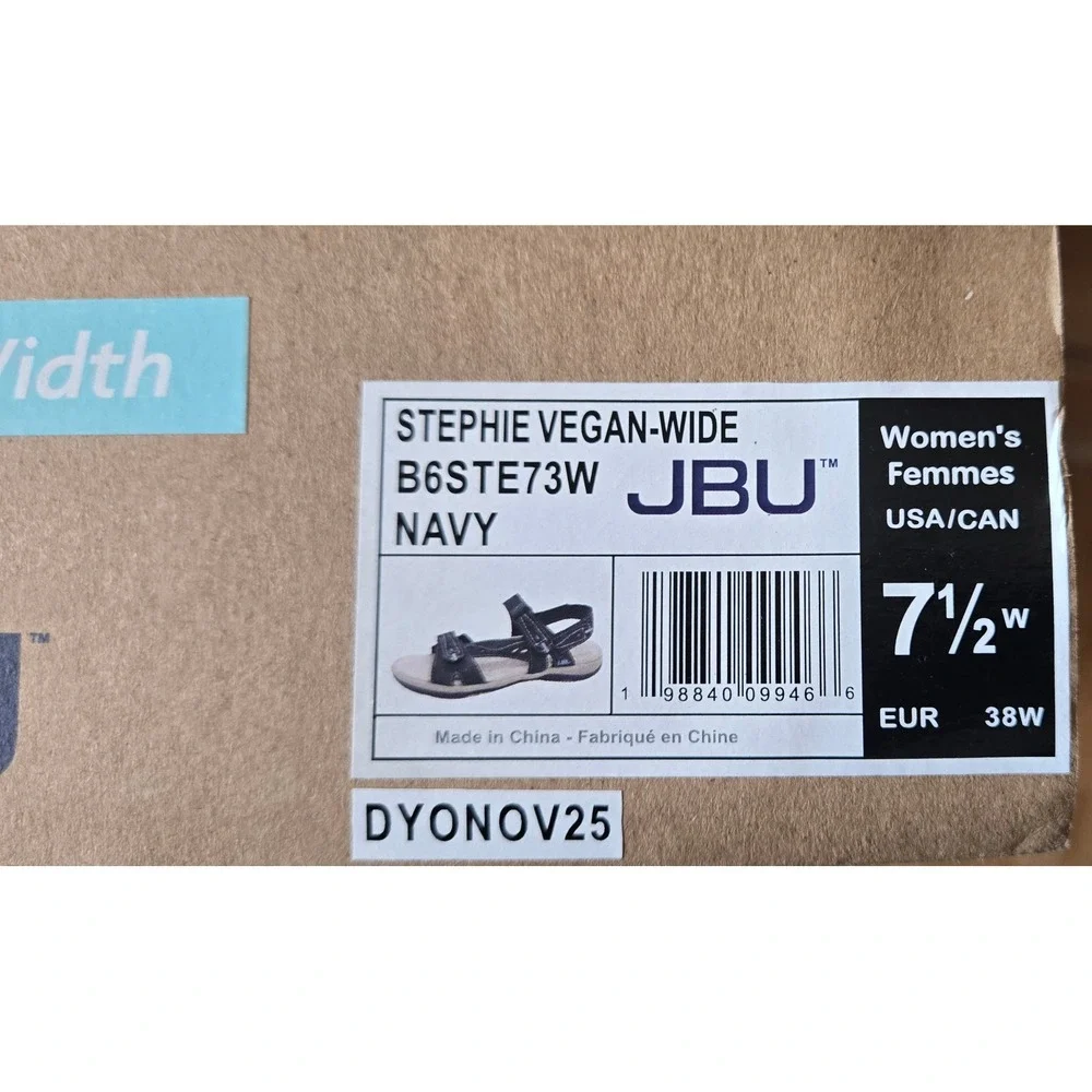 JBU Stephie Vegan Wide Width Navy Blue Sport Sandals B6STE73W Womens 7.5W